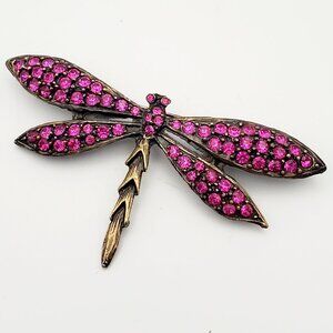 VTG D. POLLAK Dragonfly Pin Brooch Toronto Designer 1990s Austrian Pink Crystals